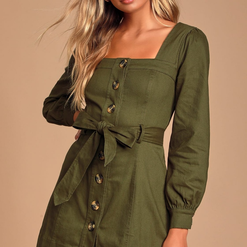 J.O.A. Tayah Olive Green Long Sleeve Mini Dress